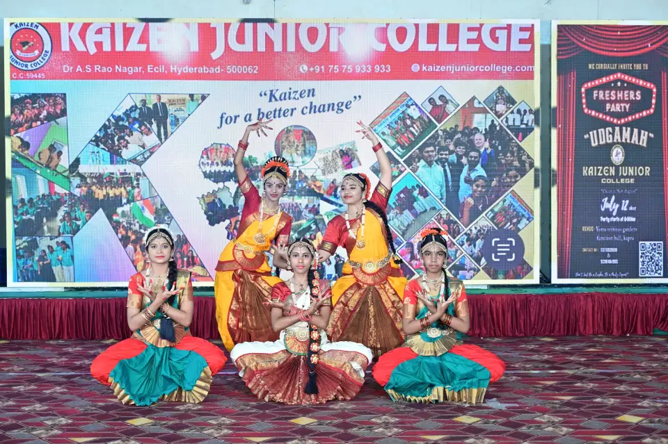 Students performing a classical dance at the freshers' celebration